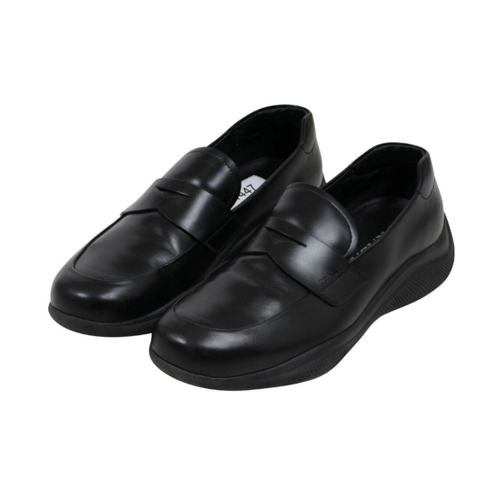 Prada Mens Spazzolato Rois Penny Loafers Size UK8 US9 Black Leather Rubber Sole - Picture 3 of 7